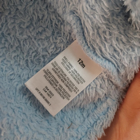 Carter's Baby Boy Blue Bear Sherpa Hooded Jacket Zip in Size 12M - Picture 8 of 10